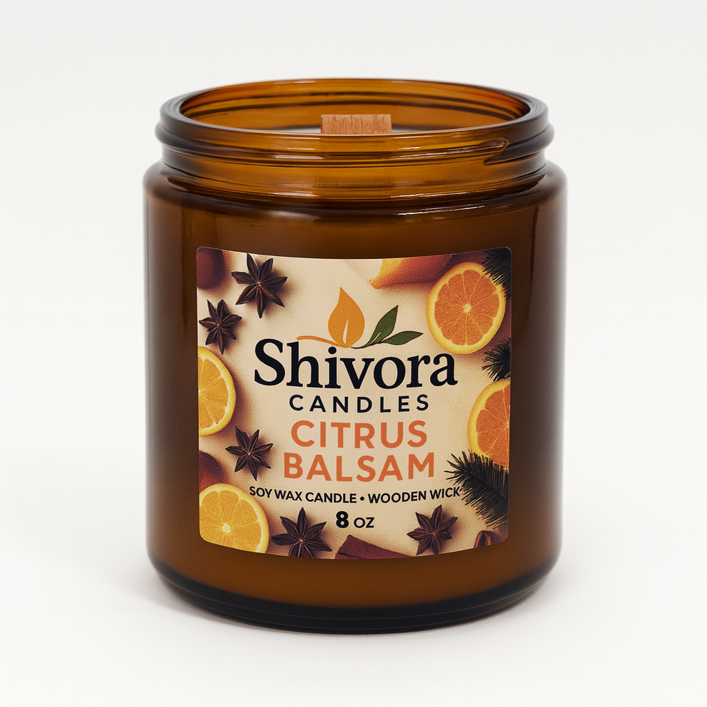 Citrus Balsam 8 oz wood wick soy candle hand-poured in Canada